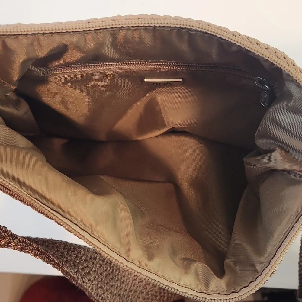 The Sak Knit Crochet Handbag Purse Shoulder Bag Brown EUC NICE!!